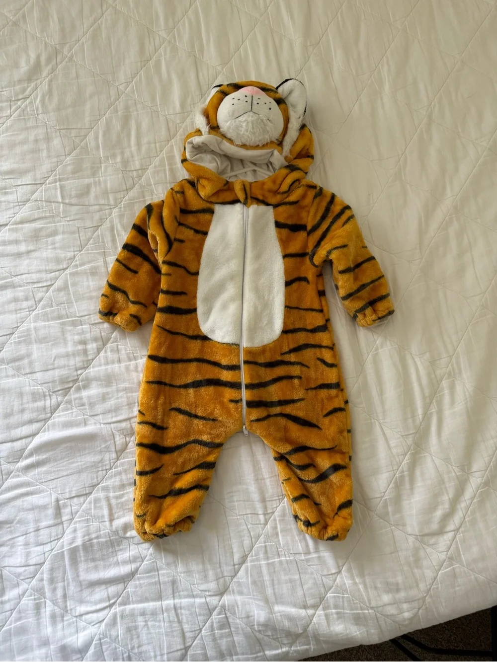Tiger Plush Hooded One-Piece for Kids - Orange and White